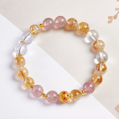 Foviel 999 Sterling Silber Citrin Erdbeerquarz weißer Kristall Schutz Armband