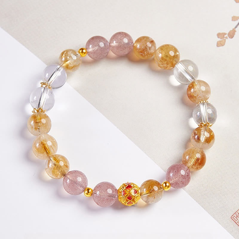 Foviel 999 Sterling Silber Citrin Erdbeerquarz weißer Kristall Schutz Armband