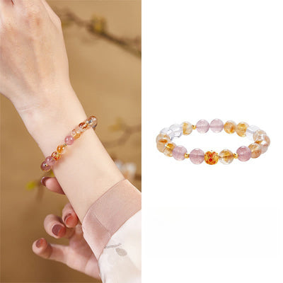 Foviel 999 Sterling Silber Citrin Erdbeerquarz weißer Kristall Schutz Armband