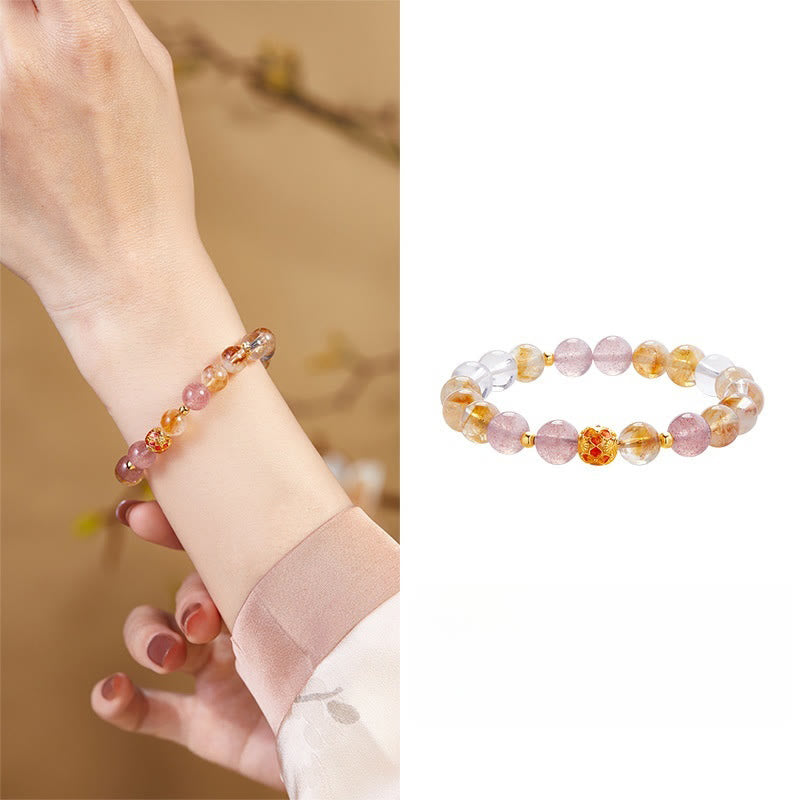 Foviel 999 Sterling Silber Citrin Erdbeerquarz weißer Kristall Schutz Armband
