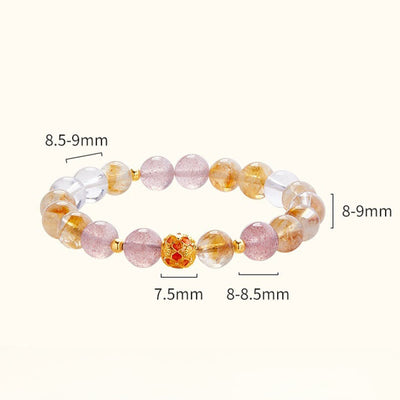 Foviel 999 Sterling Silber Citrin Erdbeerquarz weißer Kristall Schutz Armband