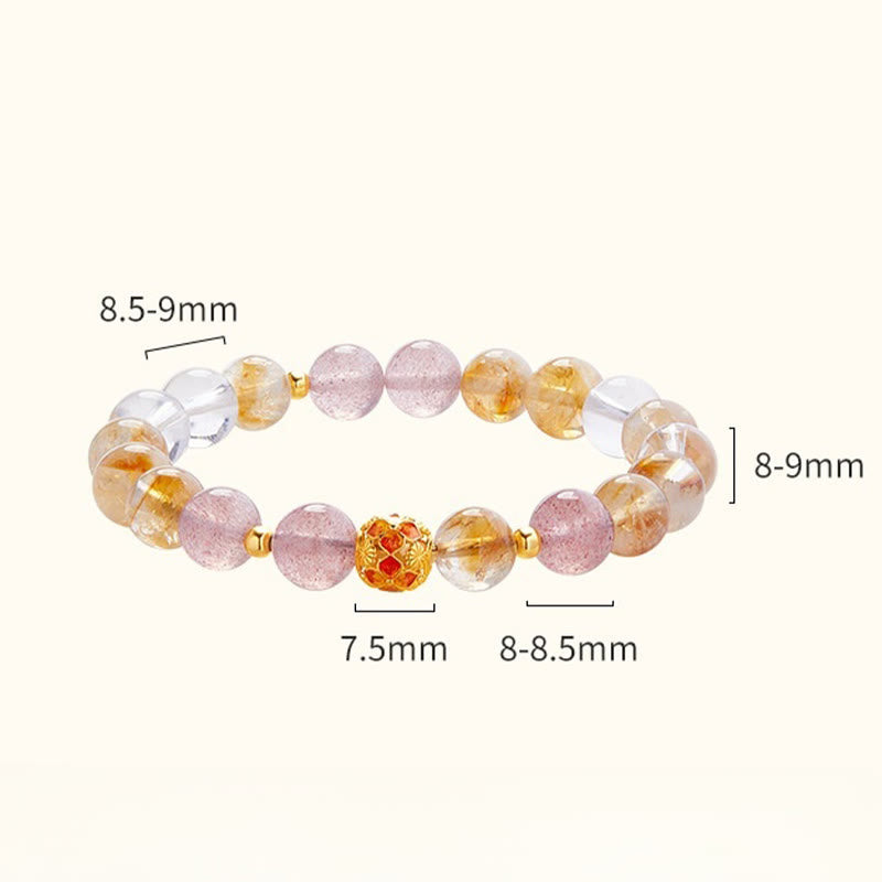 Foviel 999 Sterling Silber Citrin Erdbeerquarz weißer Kristall Schutz Armband