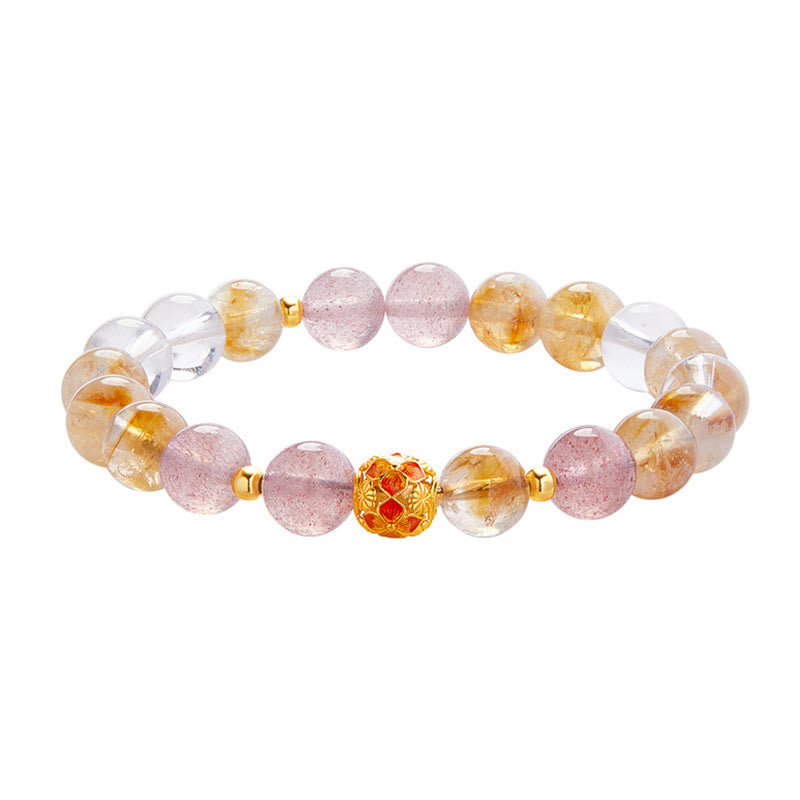 Foviel 999 Sterling Silber Citrin Erdbeerquarz weißer Kristall Schutz Armband