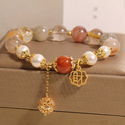 Foviel Natural Rutilated Quartz Pearl Attract Fortune Wealth Bracelet