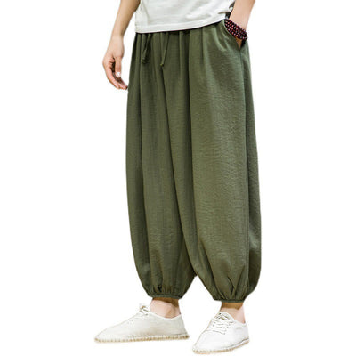 Foviel Sommer Plain Zugzug Herren Ankle-Length Baumwolle Harem Hose mit Taschen