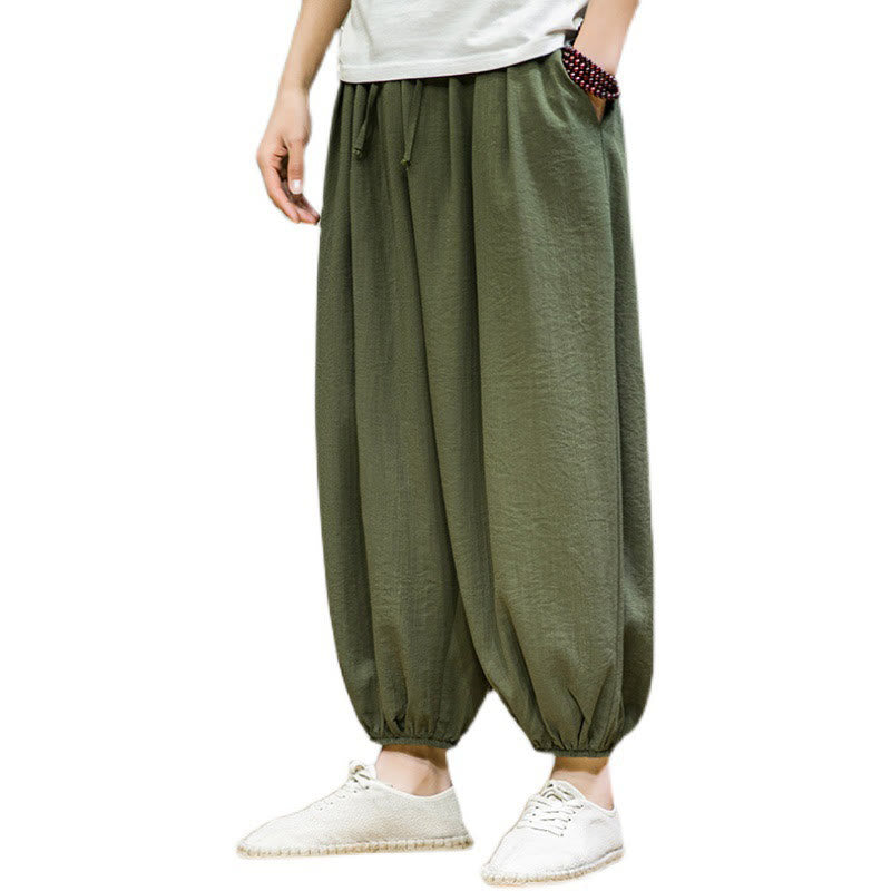 Foviel Sommer Plain Zugzug Herren Ankle-Length Baumwolle Harem Hose mit Taschen