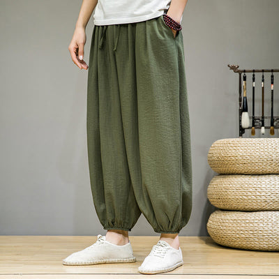 Foviel Sommer Plain Zugzug Herren Ankle-Length Baumwolle Harem Hose mit Taschen