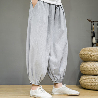Foviel Sommer Plain Zugzug Herren Ankle-Length Baumwolle Harem Hose mit Taschen