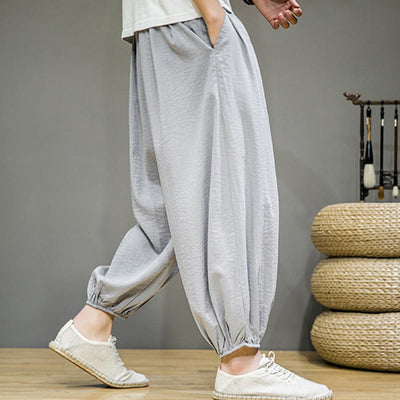 Foviel Sommer Plain Zugzug Herren Ankle-Length Baumwolle Harem Hose mit Taschen
