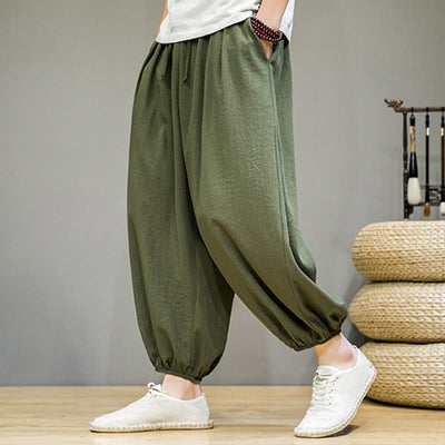 Foviel Sommer Plain Zugzug Herren Ankle-Length Baumwolle Harem Hose mit Taschen
