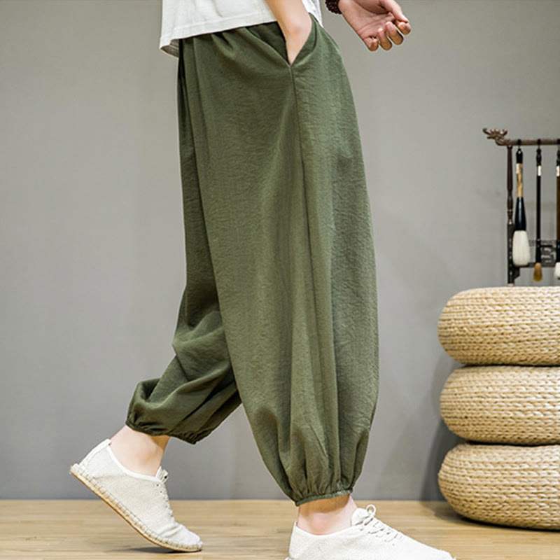 Foviel Sommer Plain Zugzug Herren Ankle-Length Baumwolle Harem Hose mit Taschen