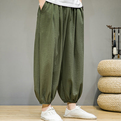 Foviel Sommer Plain Zugzug Herren Ankle-Length Baumwolle Harem Hose mit Taschen