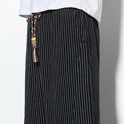 Foviel Sommer Streifen Muster Zugzug Baumwolle Leinen Herren 7-8 Länge Harem Hose mit Taschen