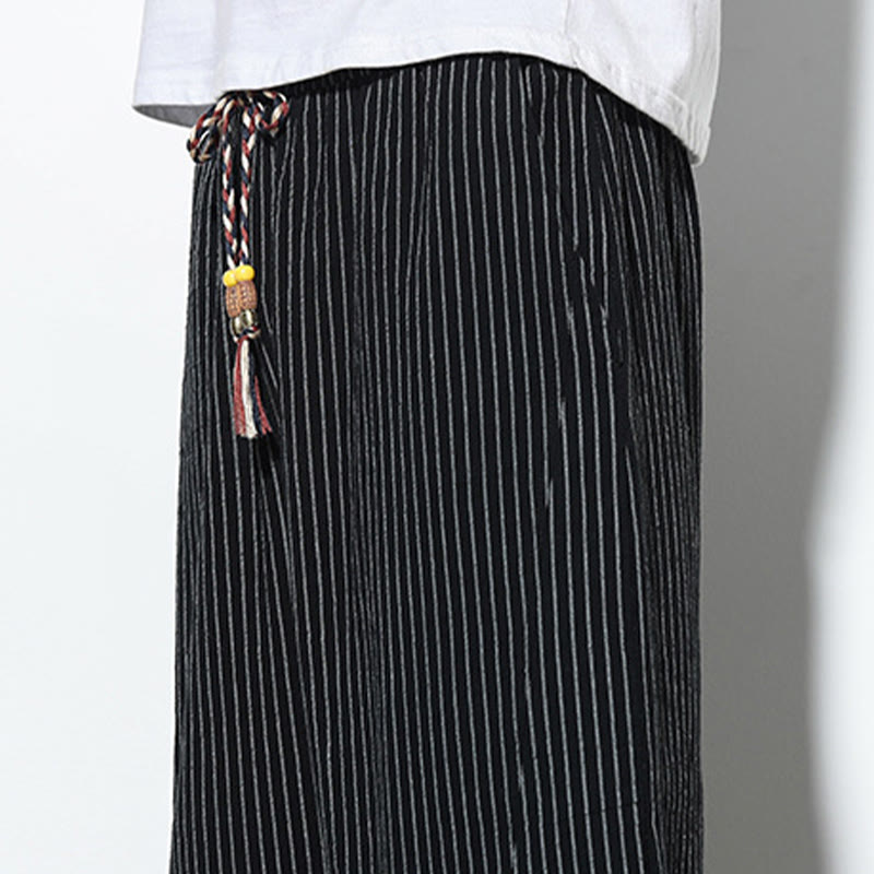 Foviel Sommer Streifen Muster Zugzug Baumwolle Leinen Herren 7-8 Länge Harem Hose mit Taschen