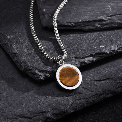 Buddha Stones Natural Stone Turquoise Tiger Eye  Lazurite Malachite Titanium Steel Purification Necklace Pendant - Tiger Eye - image 0