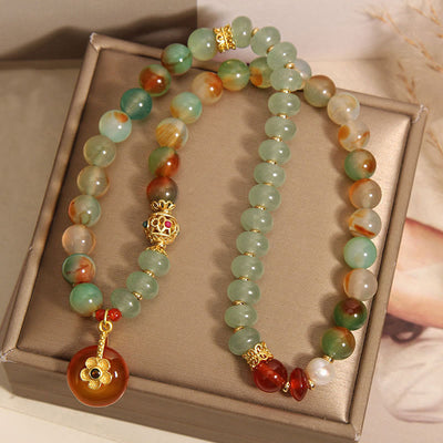 Bracelet à double rangée Foviel en agate paon colorée naturelle avec perle et pendentif peace buckle en forme de fleur