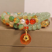 Bracelet à double rangée Foviel en agate paon colorée naturelle avec perle et pendentif peace buckle en forme de fleur