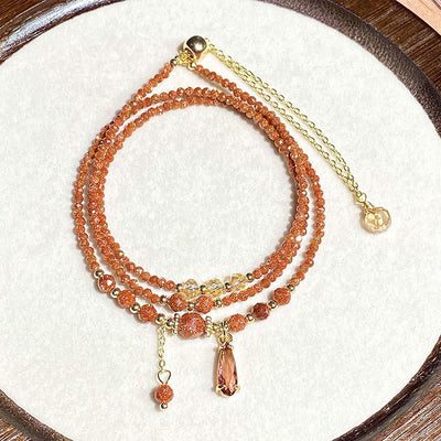Buddha Stones Natural 2mm Goldstone Beads Positive Multi Layer Bracelet - image 8