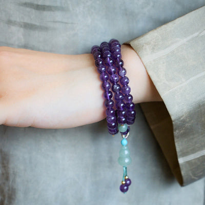 Foviel Natural Amethyst Beads Coin Hanging Gourd Chalcedony Lotus Balance Multi-layer Bracelet