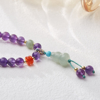 Foviel Natural Amethyst Beads Coin Hanging Gourd Chalcedony Lotus Balance Multi-layer Bracelet