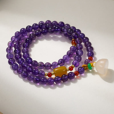 Foviel Natural Amethyst Beads Coin Hanging Gourd Chalcedony Lotus Balance Multi-layer Bracelet