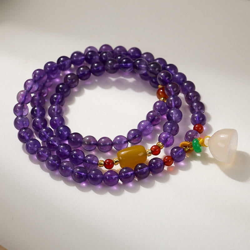 Foviel Natural Amethyst Beads Coin Hanging Gourd Chalcedony Lotus Balance Multi-layer Bracelet