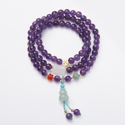 Foviel Natural Amethyst Beads Coin Hanging Gourd Chalcedony Lotus Balance Multi-layer Bracelet