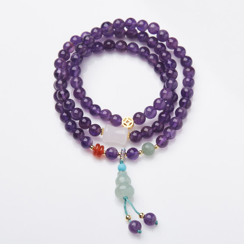 Foviel Natural Amethyst Beads Coin Hanging Gourd Chalcedony Lotus Balance Multi-layer Bracelet