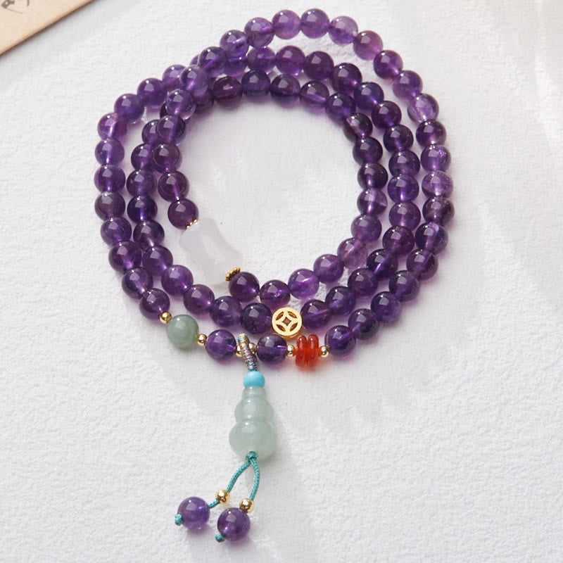 Foviel Natural Amethyst Beads Coin Hanging Gourd Chalcedony Lotus Balance Multi-layer Bracelet