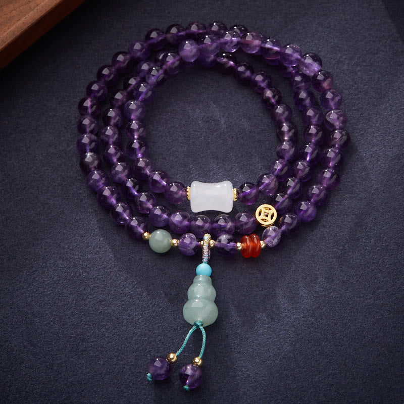 Foviel Natural Amethyst Beads Coin Hanging Gourd Chalcedony Lotus Balance Multi-layer Bracelet