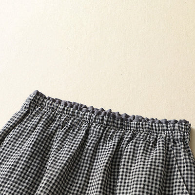 Buddha Stones Commute Casual Checkered Pattern 7-8 Length Women's Wide Leg Cotton Linen Pants With Pockets - image 10