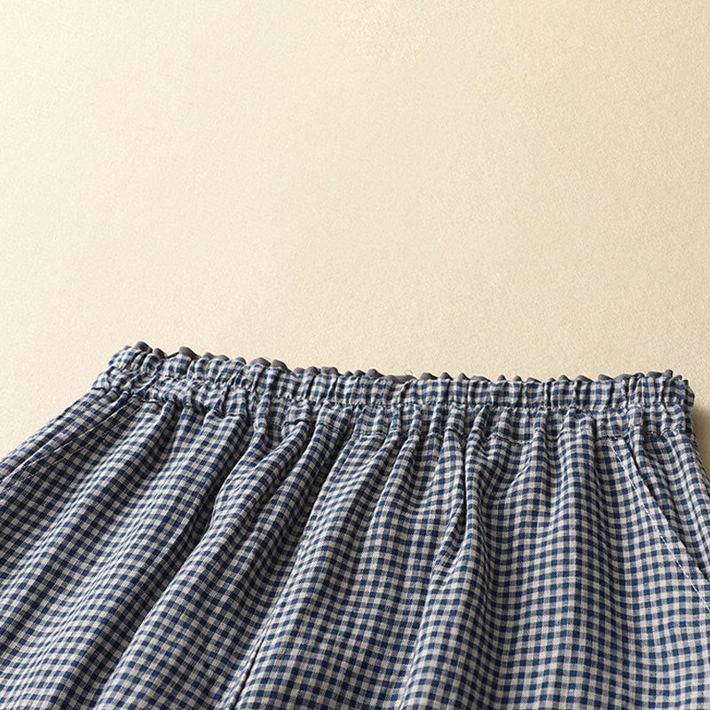 Buddha Stones Commute Casual Checkered Pattern 7-8 Length Women's Wide Leg Cotton Linen Pants With Pockets - image 2