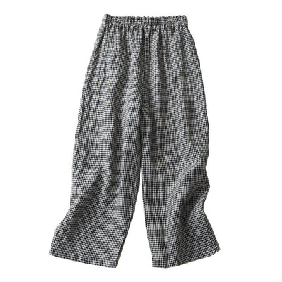 Buddha Stones Commute Casual Checkered Pattern 7-8 Length Women's Wide Leg Cotton Linen Pants With Pockets - image 15