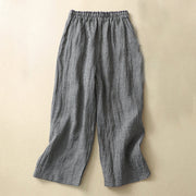 Foviel Commute Casual Karierte Muster 7-8 Länge Damen weites Bein Baumwolle Leinen Hose mit Taschen