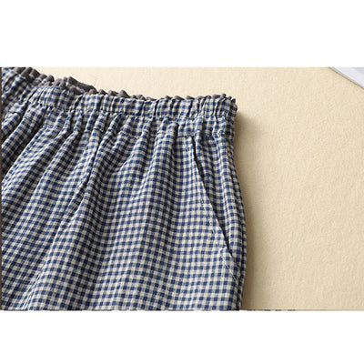 Buddha Stones Commute Casual Checkered Pattern 7-8 Length Women's Wide Leg Cotton Linen Pants With Pockets - image 6