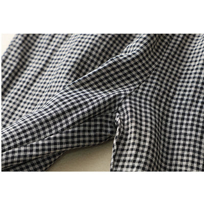 Buddha Stones Commute Casual Checkered Pattern 7-8 Length Women's Wide Leg Cotton Linen Pants With Pockets - image 14