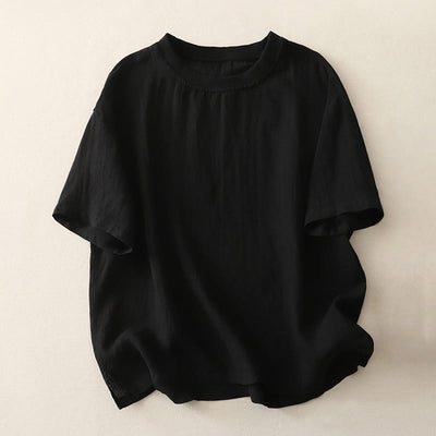 Buddha Stones Plain Threaded Crew Neck Design Women's Polyester Short Sleeves Shirt - Black - US14，UK/AU18，EU46 (2XL) - image 8