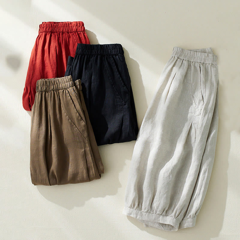 Pantalon harem taille haute pour femme Foviel Commute couleur unie avec poches