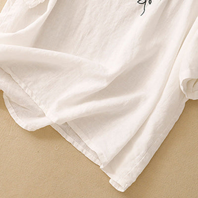 Foviel Casual Summer Embroidered Crew Neck Women's Cotton Short Sleeve T-shirt
