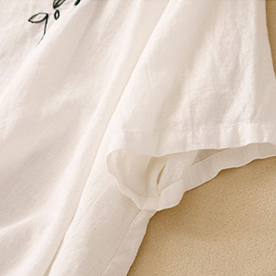 Foviel Casual Summer Embroidered Crew Neck Women's Cotton Short Sleeve T-shirt