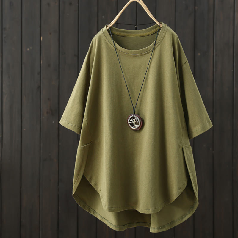 Foviel Casual Loose Sommer Ebene Crew Hals Damen Kurzarm T-Shirt