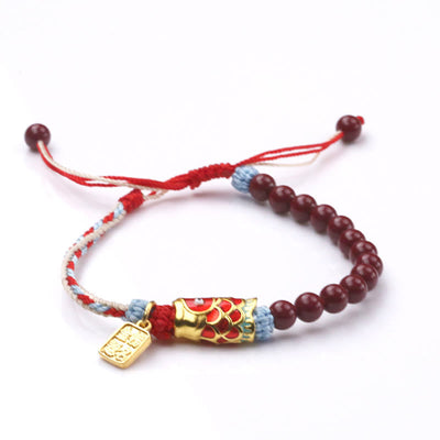Foviel Zinnober Perlen Glück Koi Fisch Segen Armband