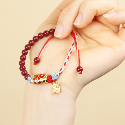 Foviel Zinnober Perlen Glück Koi Fisch Segen Armband
