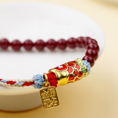 Foviel Zinnober Perlen Glück Koi Fisch Segen Armband