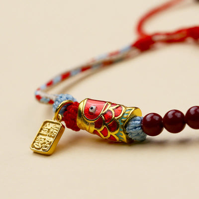 Foviel Zinnober Perlen Glück Koi Fisch Segen Armband