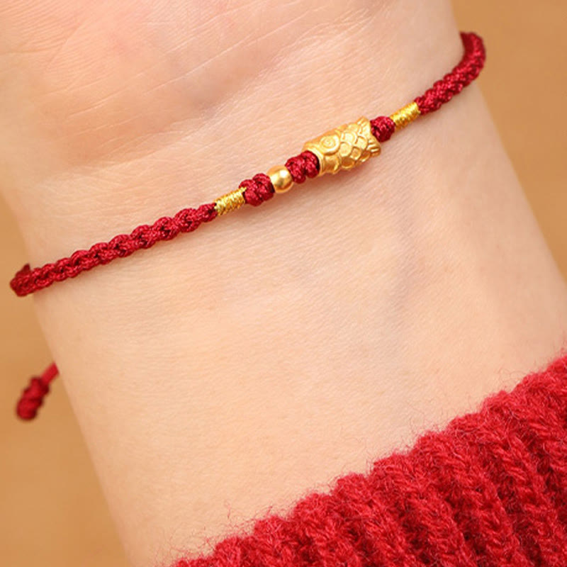 Foviel 999 Gold Luck Protection Koi Fish Handmade Braided String Bracelet