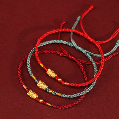 Foviel 999 Gold Luck Protection Koi Fish Handmade Braided String Bracelet