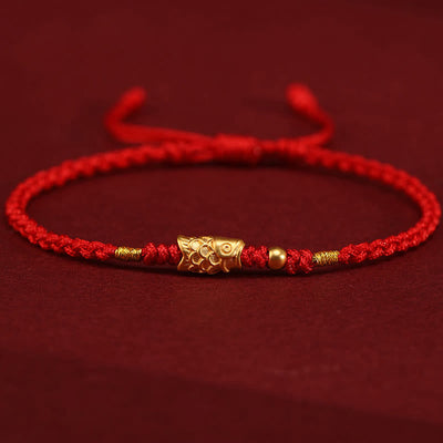 Foviel 999 Gold Luck Protection Koi Fish Handmade Braided String Bracelet
