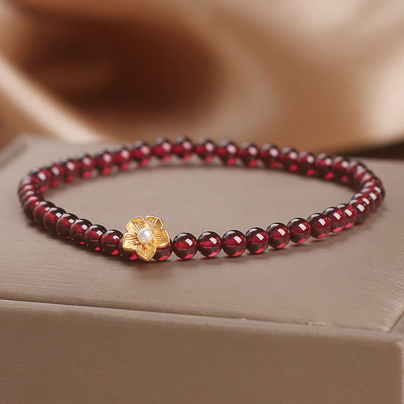 Foviel Natürlich 4mm Granat Perlen Blume Passion Armband