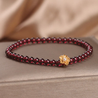 Foviel Natural 4mm Garnet Beads Flower Passion Bracelet